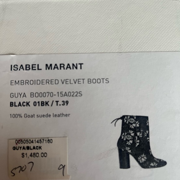 ISABEL MARANT embroidered velvet  Ankle boot, size 9, - Picture 6 of 6